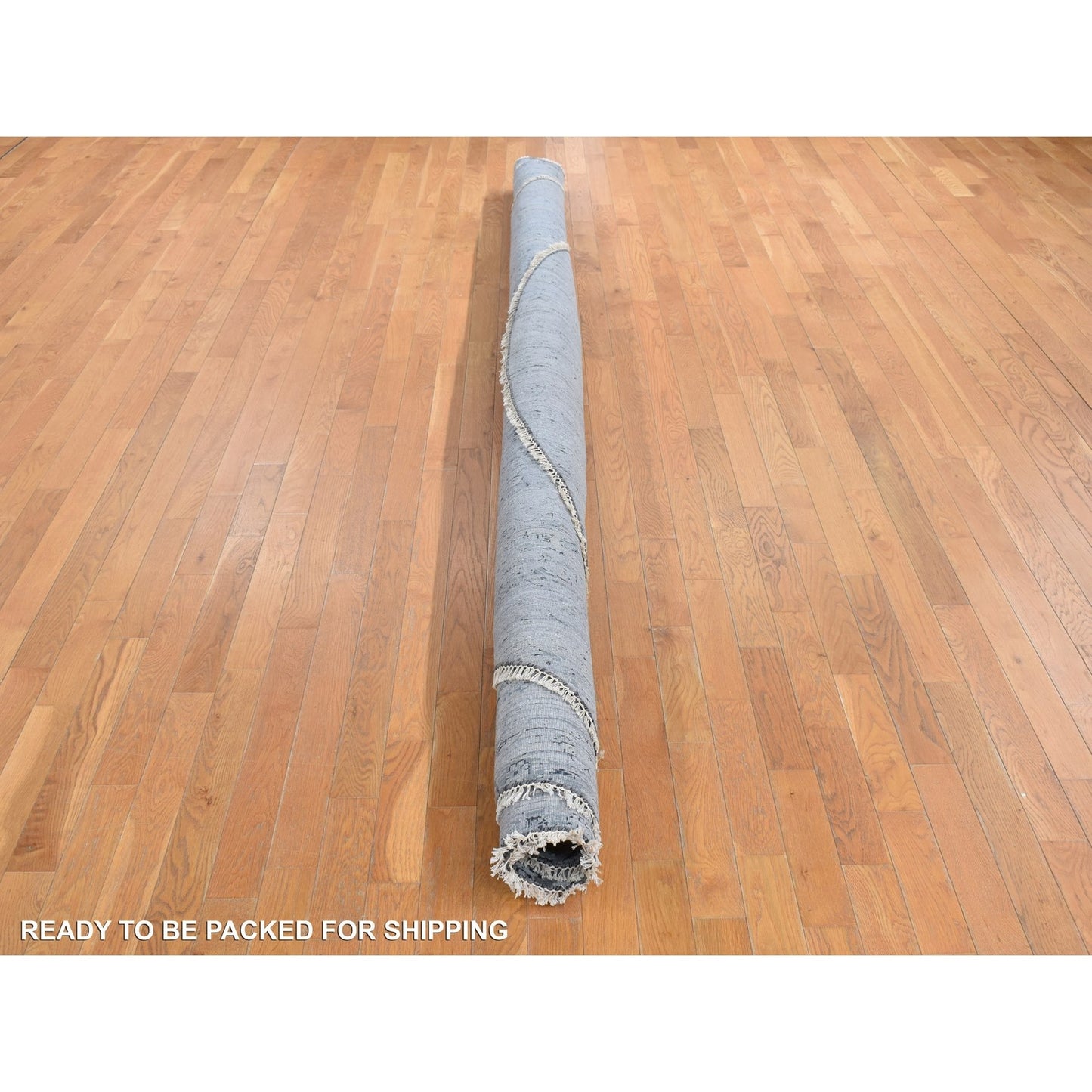 12'X12' Gray Broken Zoroastrian Design Silk/Wool Hand Knotted Round Rug