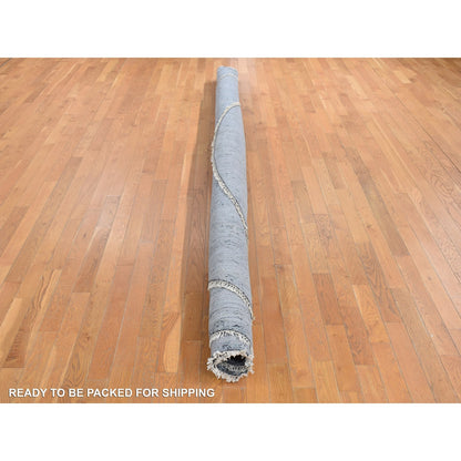 12'X12' Gray Broken Zoroastrian Design Silk/Wool Hand Knotted Round Rug