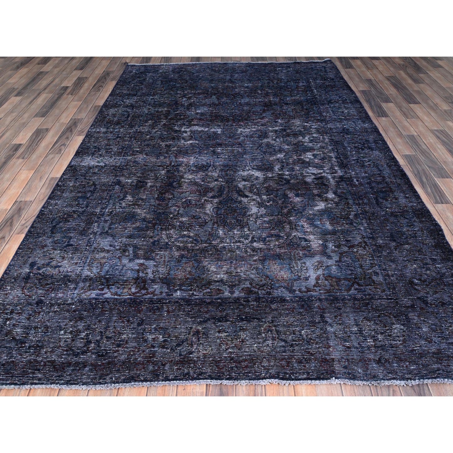 6'5"X10'3" Blue Overdyed Semi Antique Tebraz Hand Knotted Oriental Rug