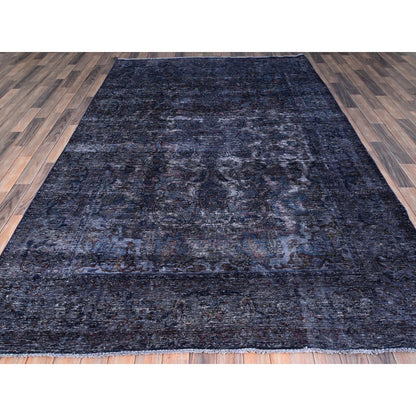 6'5"X10'3" Blue Overdyed Semi Antique Tebraz Hand Knotted Oriental Rug