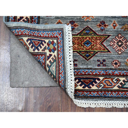 2'5"X6'10" Whale Gray Super Kazak Tribal Elements Hand Knotted Runner Rug