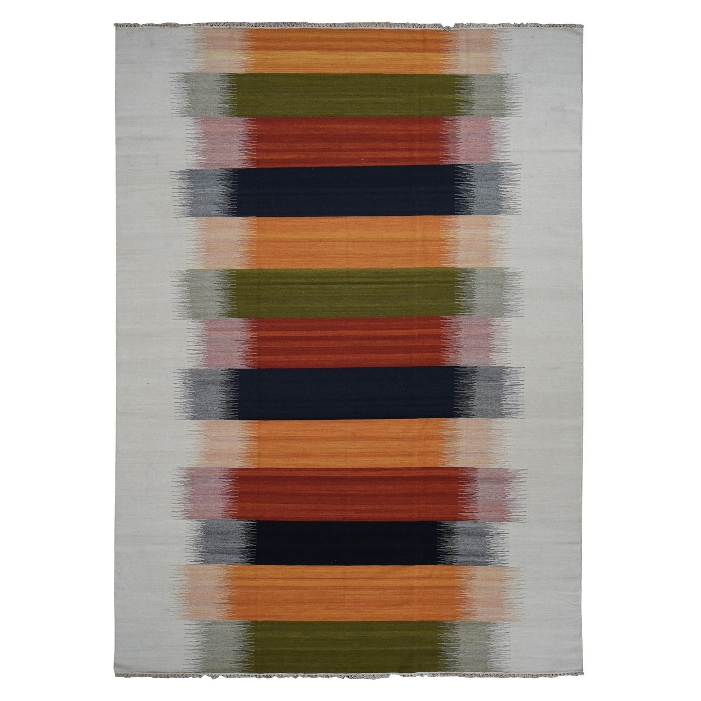 9'X12'6" Ivory Wool Hand Woven Flat Weave Durie Kilim Dazzling Design Rug