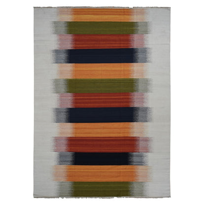 9'X12'6" Ivory Wool Hand Woven Flat Weave Durie Kilim Dazzling Design Rug