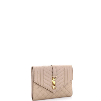 Saint Laurent Classic Monogram Envelope Wristlet Clutch Mixed Matelasse Leather