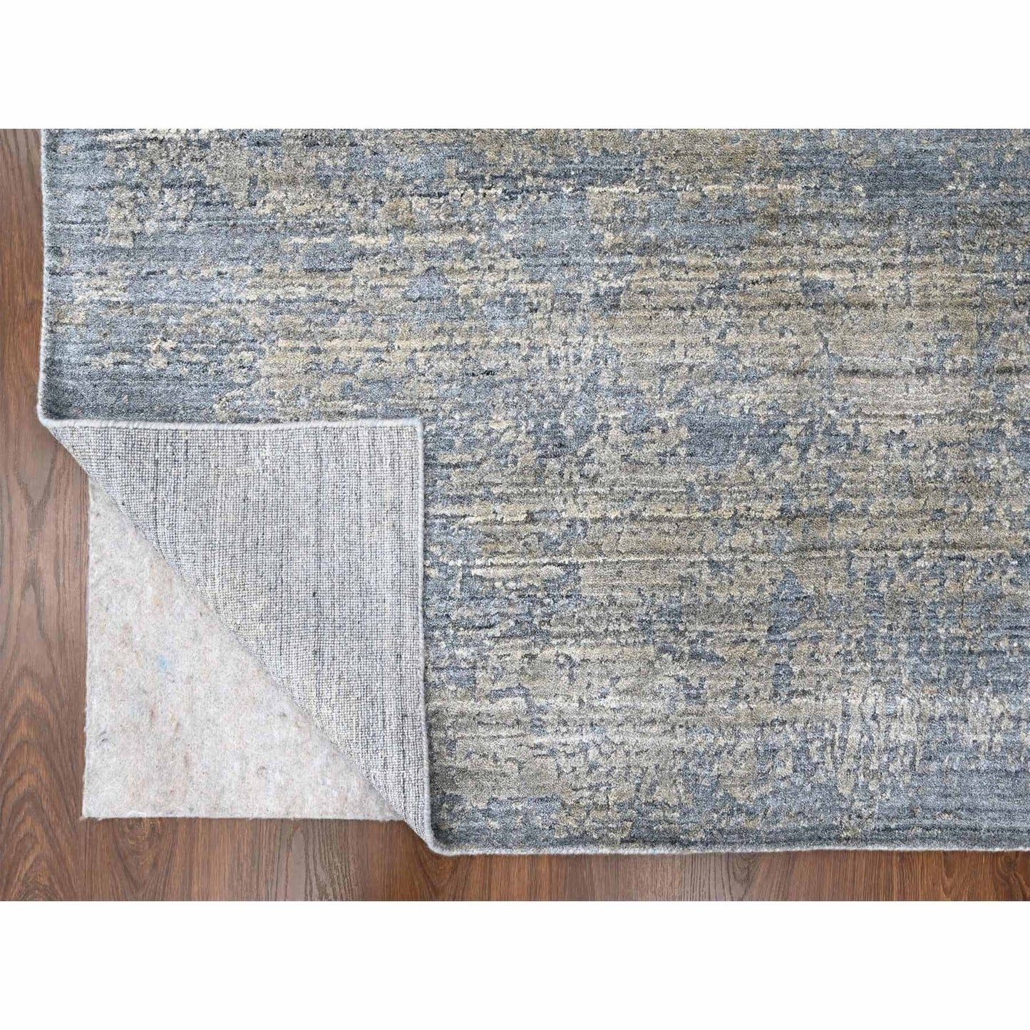 8'X10' Marengo Gray Modern Design Hand Loomed Wool And Bamboo Silk Rug