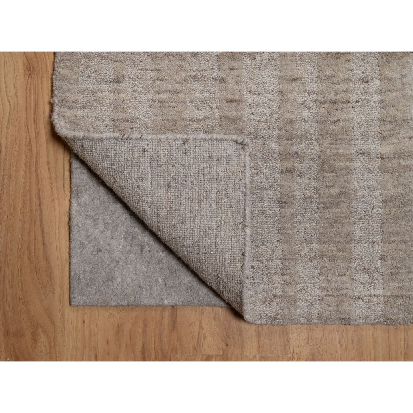 Rug 2'x3' Tan Brown Natural Wool Vertical Stripes Design Hand Loomed Mat