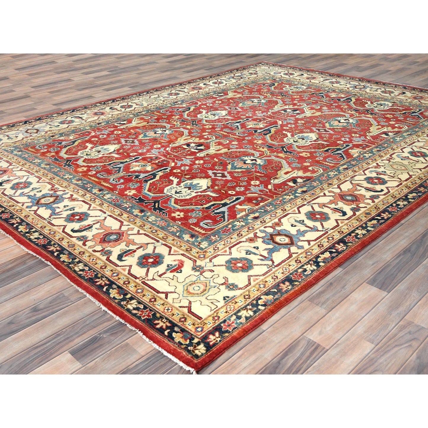 9'X12' Soft Red Pure Wool Hand Knotted Afghan Peshawar Garus Design Rug