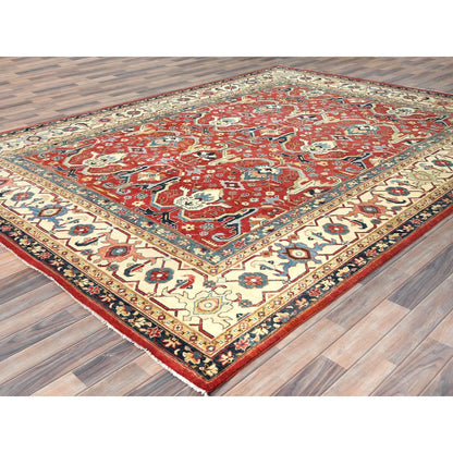 9'X12' Soft Red Pure Wool Hand Knotted Afghan Peshawar Garus Design Rug