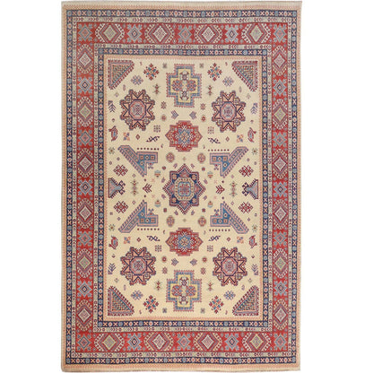 8'8"X12' Ivory Special Kazak Pure Wool Hand Knotted Oriental Rug