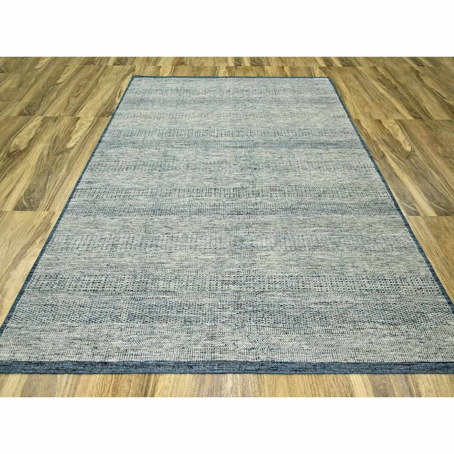 7'10"x10' Yale Blue Wool Rug Distressed Oxidized Grass Design Hand Knotted
