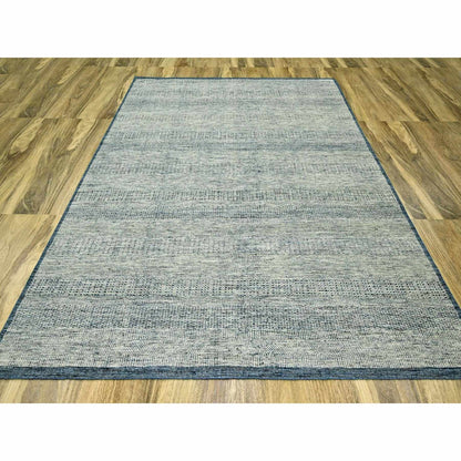 7'10"x10' Yale Blue Wool Rug Distressed Oxidized Grass Design Hand Knotted