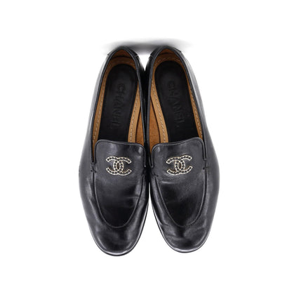 Chanel Women'S Cc Mocassin Loafers Leather With Metal