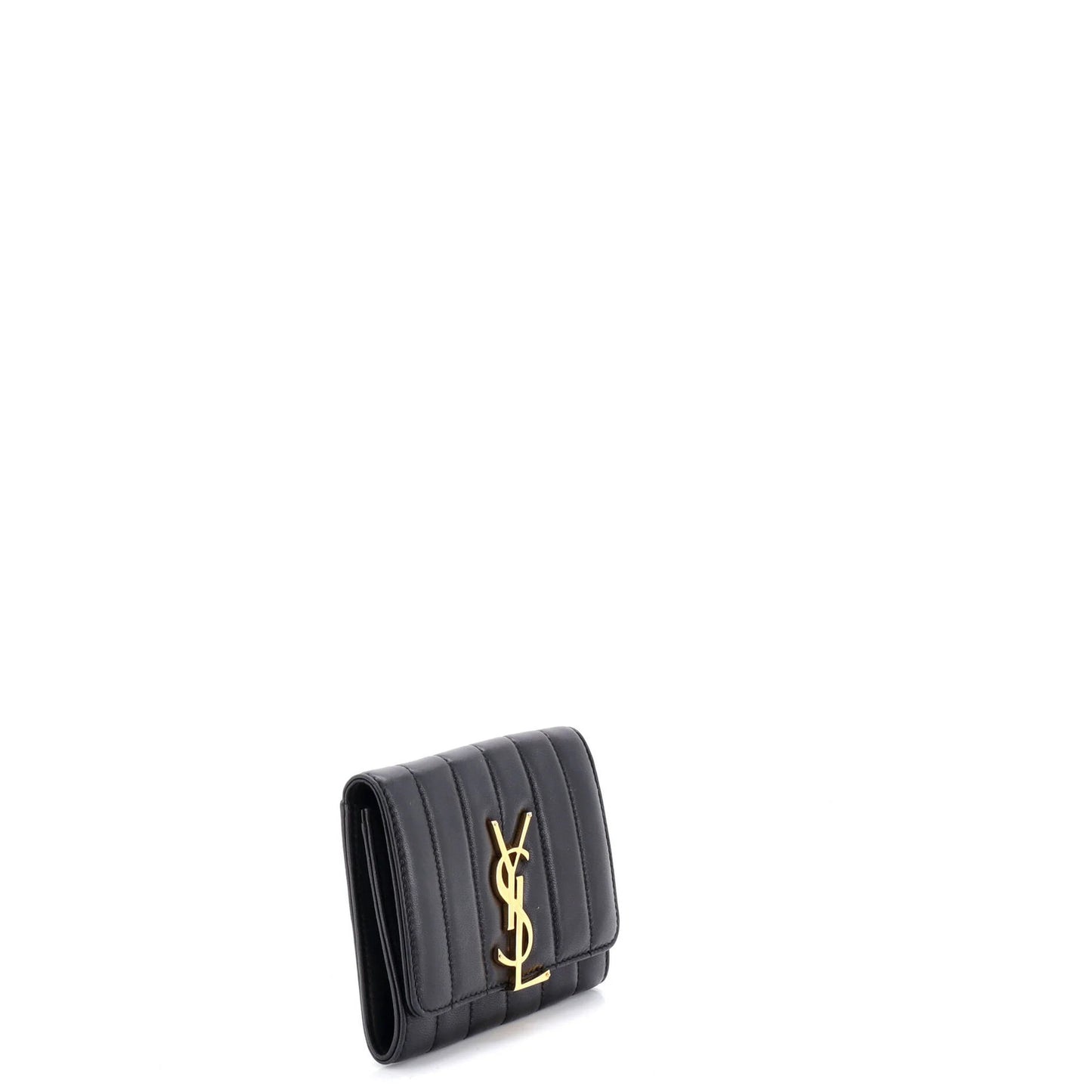 Saint Laurent Vicky Flap Wallet Vertical Quilted Leather Compact