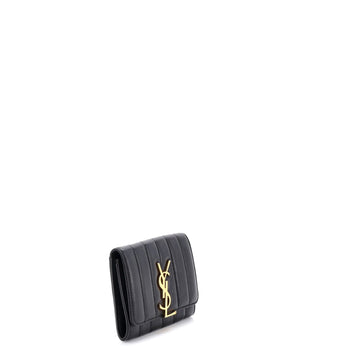 Saint Laurent Vicky Flap Wallet Vertical Quilted Leather Compact