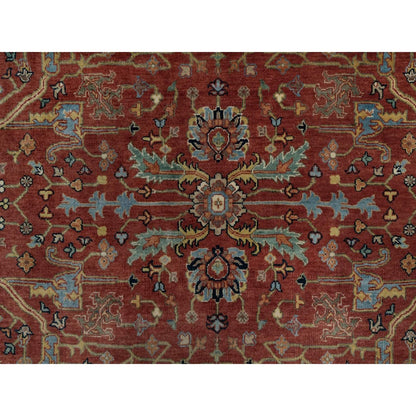 6'2"X6'2" Red Antiqued Fine Heris Hand Knotted New Zealand Wool Round Rug