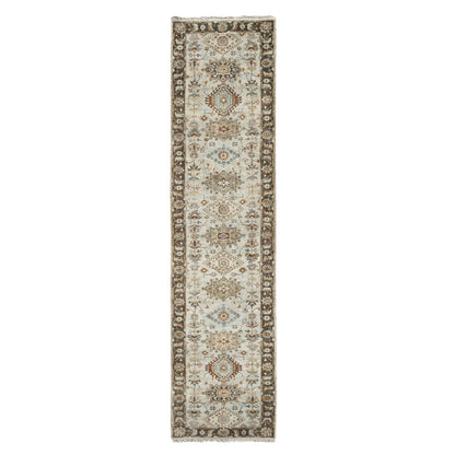2'8"X12' Timberwolf Gray Karjihooz Design Hand Knotted Wool Runner Rug