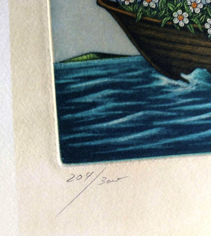 Volker Khn Etching Floating House On Boat Signed 204/300 Framed German Art