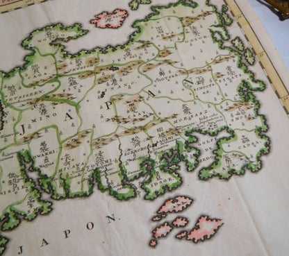 1715 Reland Map Of Japan 66 Provinces Nagasaki Port Coat Of Arms Handcolored