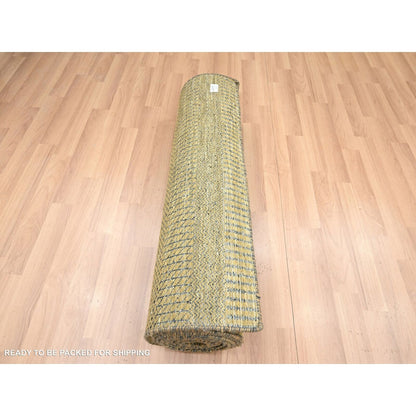 2'8"X12'3" Brown Modern Grass Design Hand Knotted Wool & Silk Runner Rug