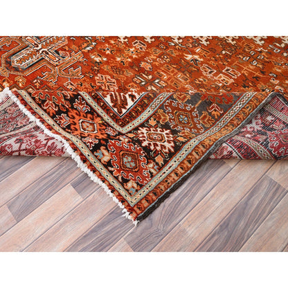 10'2"X13' Orange Semi Antique Zoroastrian Heris Worn Wool Handknotted Rug