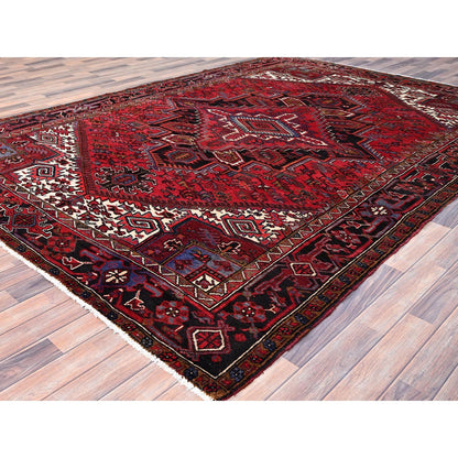 8'X11' Rufous Red Semi Antique Heris Hand Knotted Pure Wool Oriental Rug