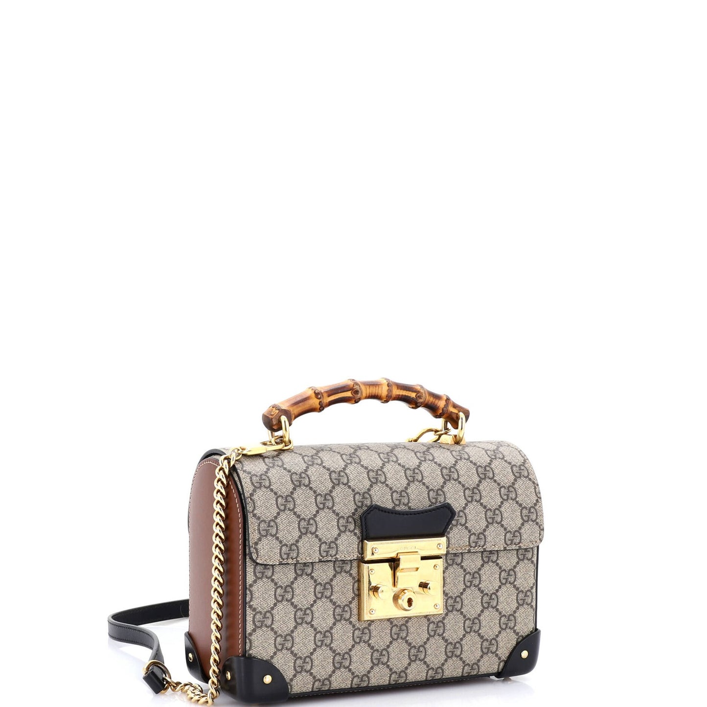 Gucci Padlock Bamboo Shoulder Bag Gg Coated Canvas Small