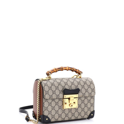 Gucci Padlock Bamboo Shoulder Bag Gg Coated Canvas Small