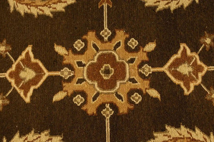 Partially Hand-Woven Brown Floral Sumak Rug