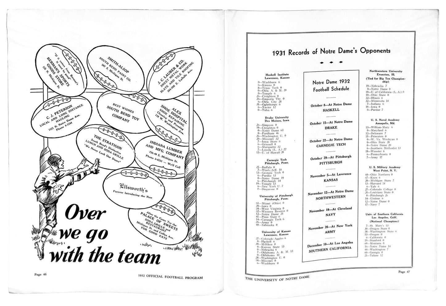 11/12/1932 Northwestern Vs. Notre Dame Program