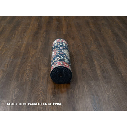 2'9"X11'10" Pastel Black Hand Knotted Karjihooz Design Wool Runner Rug