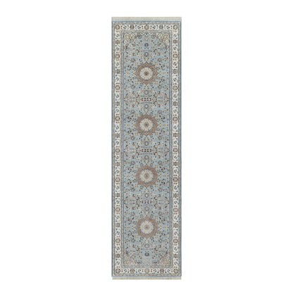 2'8"X10'1" Beau Blue 250 Kpsi Wool And Silk Hand Knotted Nain Runner Rug
