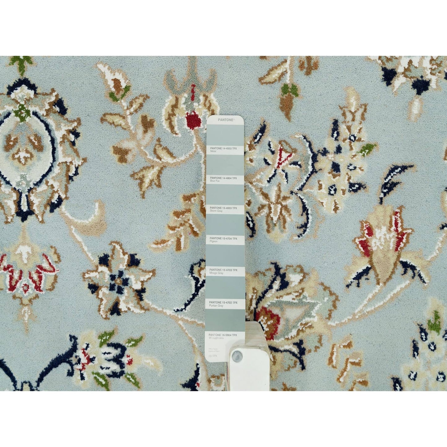 7'7"X9'9" Celeste Blue Nain Design 250 Kpsi Hand Knotted Square Rug