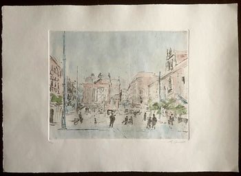 Michele Cascella Hand-Signed Watercolor Etching