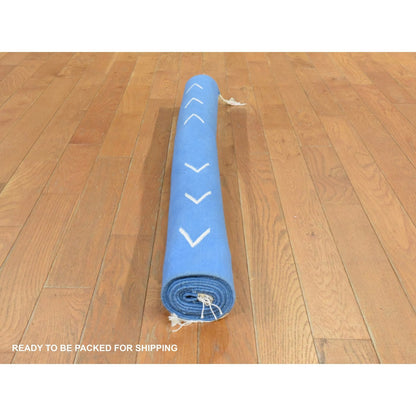 Modern 4'3"x6'6" Blue Vintage Durrie Kilim Pure Wool Hand Woven Rug with