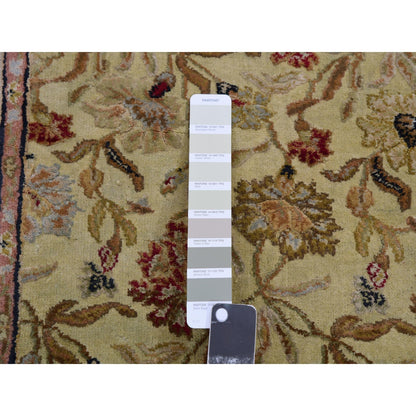 3'X12'1" Green Hand Knotted Rajasthan Design Silk And Wool Runner Rug