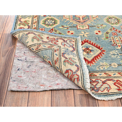 2'9"X12'9" Blue Kazak With Geometric Design Hand Knotted Rug Wool Runner