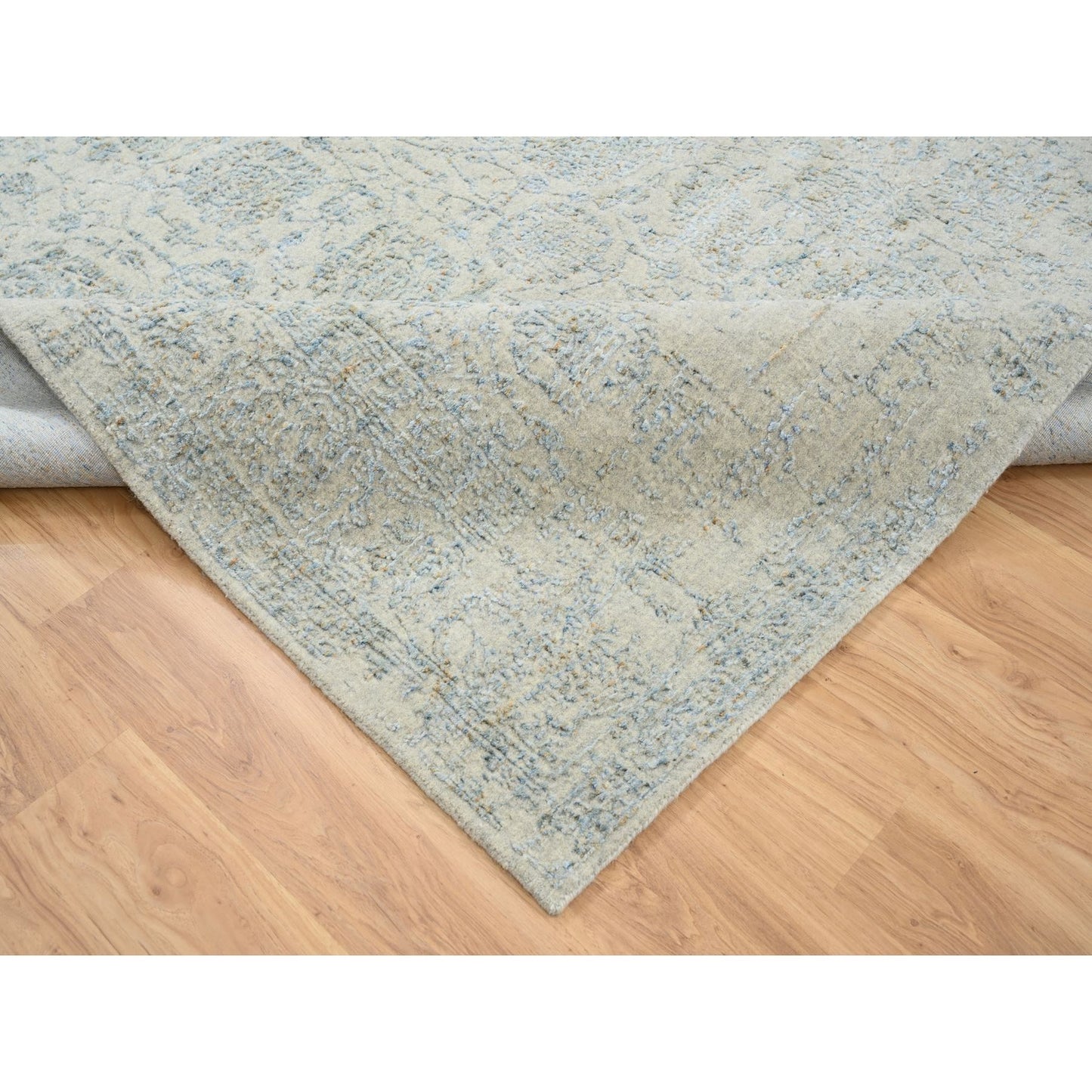 8'1"X10' Gray Jacquard Hand Loomed Wool And Silk Tebraz Design Rug