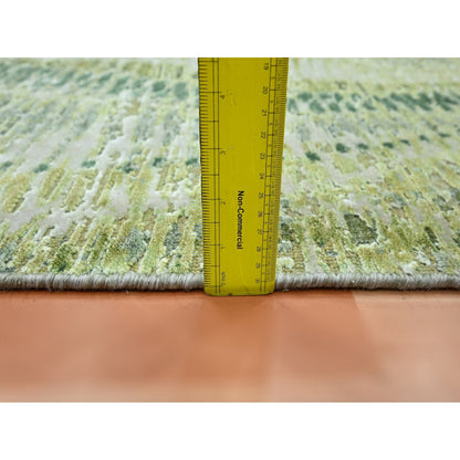 2'5"X8'3" Green 100% Silk Hand Knotted Crocodile Safari Design Runner Rug