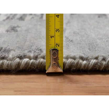 5'x7' Gray Hand Knotted Rug Modern Criss Cross Erased Design Natural Wool