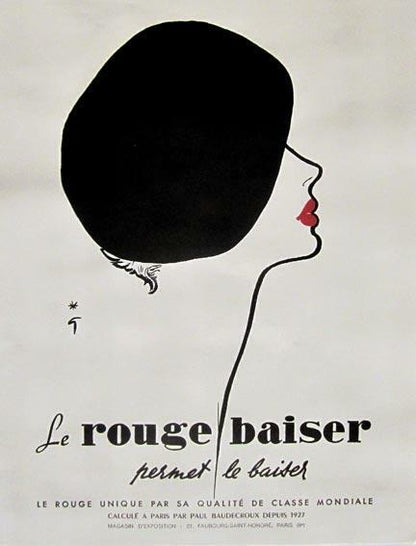 Le Rouge Baiser Poster Rene Gruau (Beret) Vintage Fashion Poster Dior Style