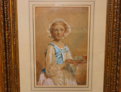 Charles Joshua Chaplin "Young Girl" Original Watercolor With Coa Signed Framed
