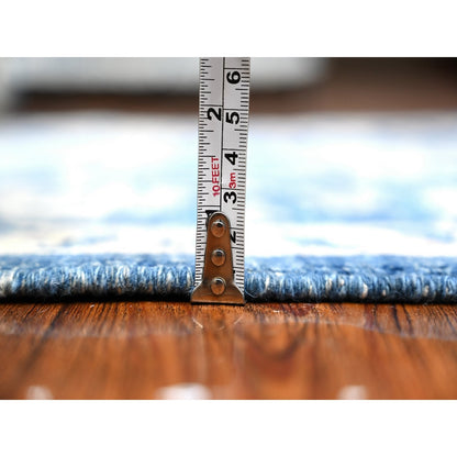 2'6"X7'9" Blue Peshawar Mahal Design Hand Knotted Runner Oriental Rug