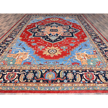 12'X17'2" Venetian Red Hand Knotted Wool Seeripe And Heris Oversized Rug