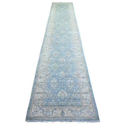 2'8"X15'2" Blue Finer Peshawar Wool Hand Knotted Xl Runner Oriental Rug