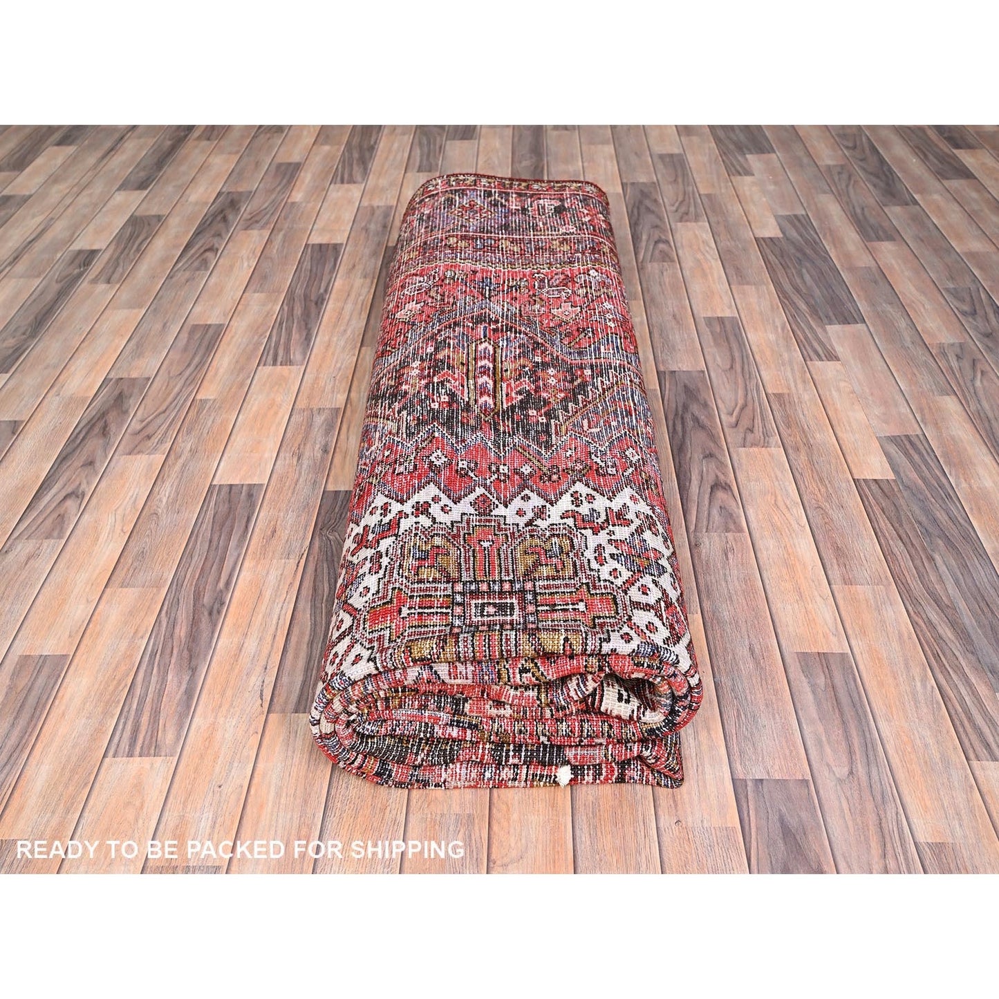 10'X13'2" Red Pure Wool Hand Knotted Semi Antique Zoroastrian Heris Rug