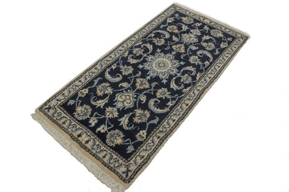 Nain Oriental Rug Small Classic Navy Floral Design Thick Pile Carpet 2'3X4'7 ft