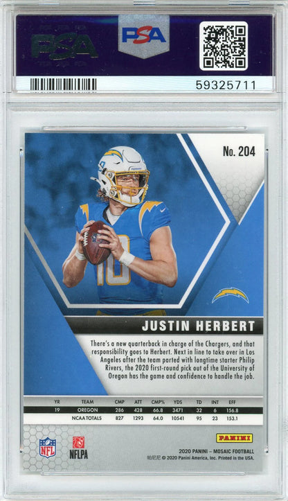 Justin Herbert 2020 Panini Mosaic Rookie Card #204 (Psa Gem Mint 10)