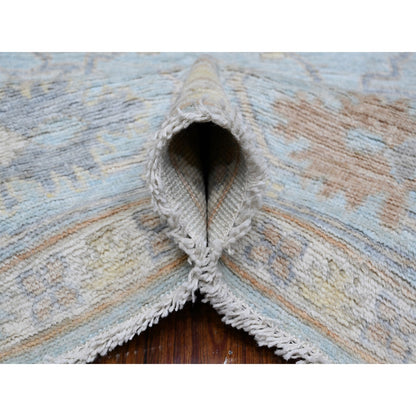 7'9"X9'9" Beau Blue Faded Out Angora Oushak Wool Weft Oriental Rug
