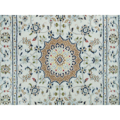 2'6"X8'2" White Hand Knotted Nain Design 250 Kpsi Organic Wool Runner Rug