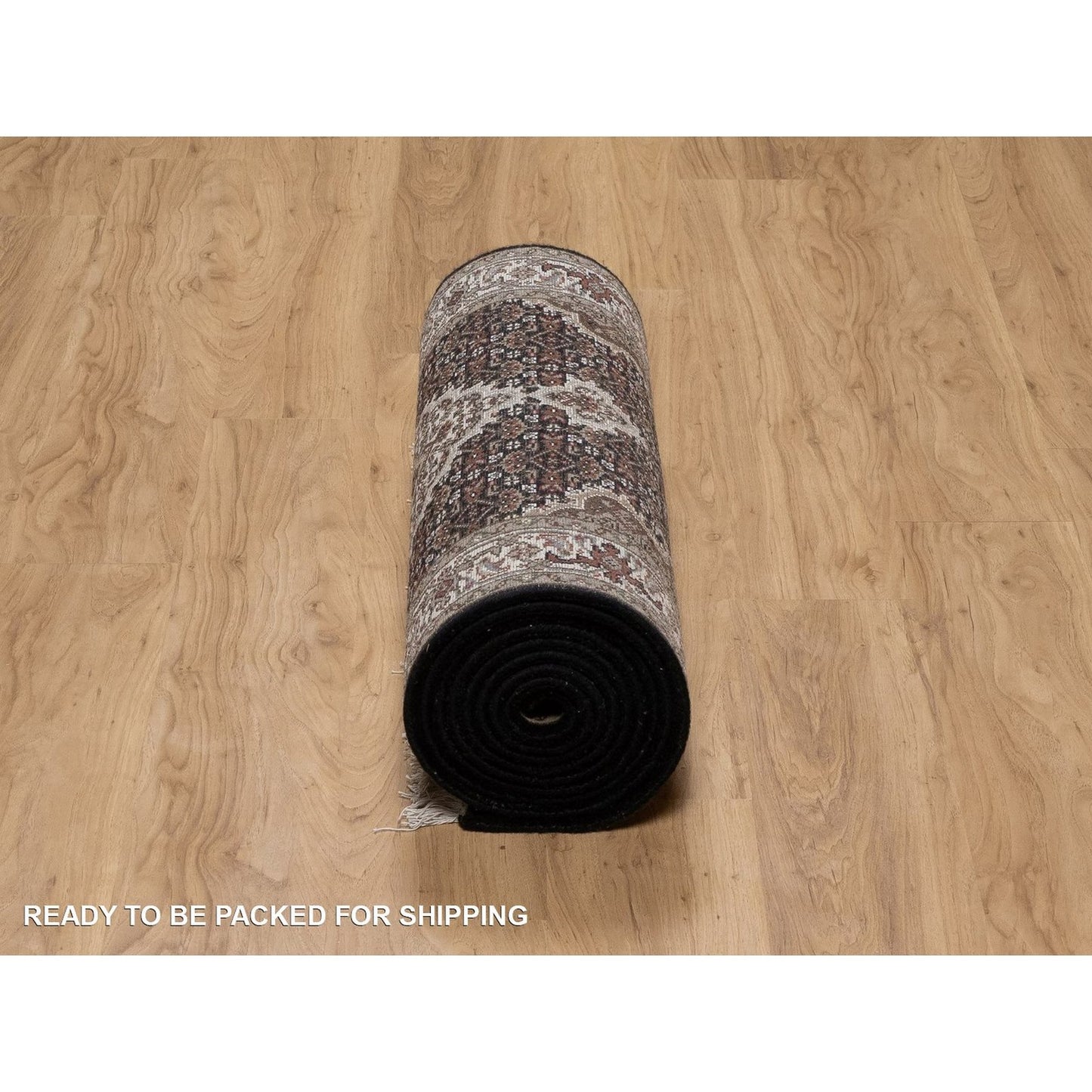 2'10"X14' Black Tebraz Mahi Medallion Design Wool Hand Knotted Runner Rug